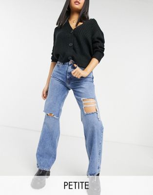 New Look Petite ripped baggy jeans in blue