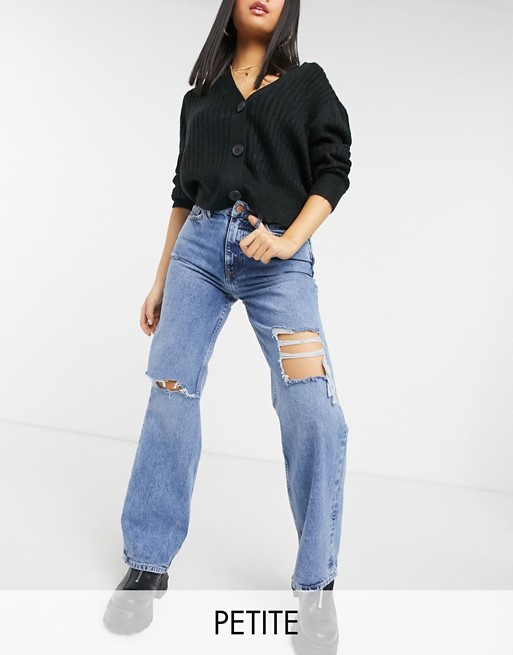 New Look Petite ripped baggy jeans in blue