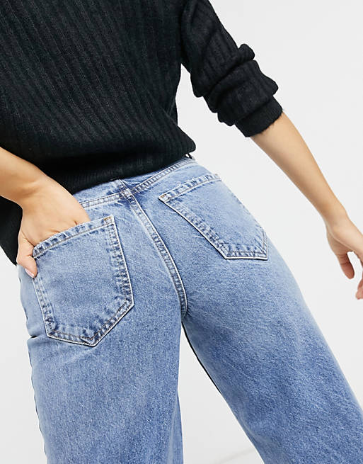 Women New Look Petite ripped baggy jeans in blue 