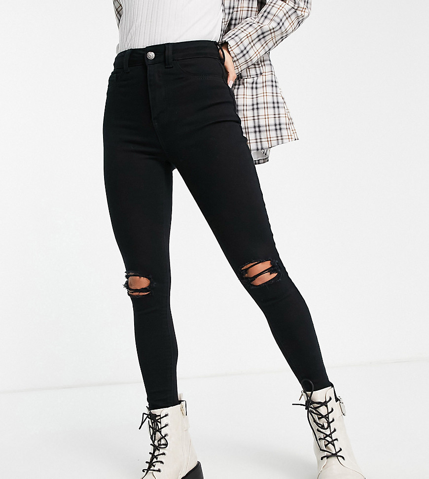 New Look Petite ripped disco jeans in black