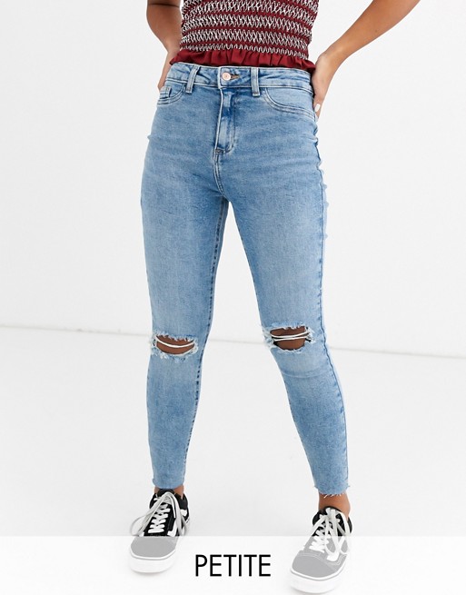 New Look Petite ripped skinny jean in mid blue