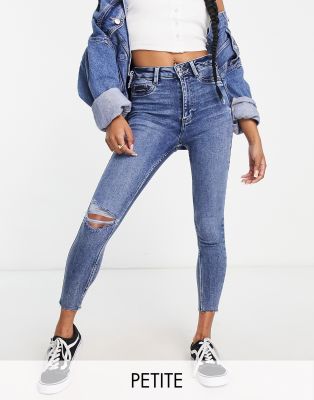 New Look Petite ripped skinny jean in mid blue