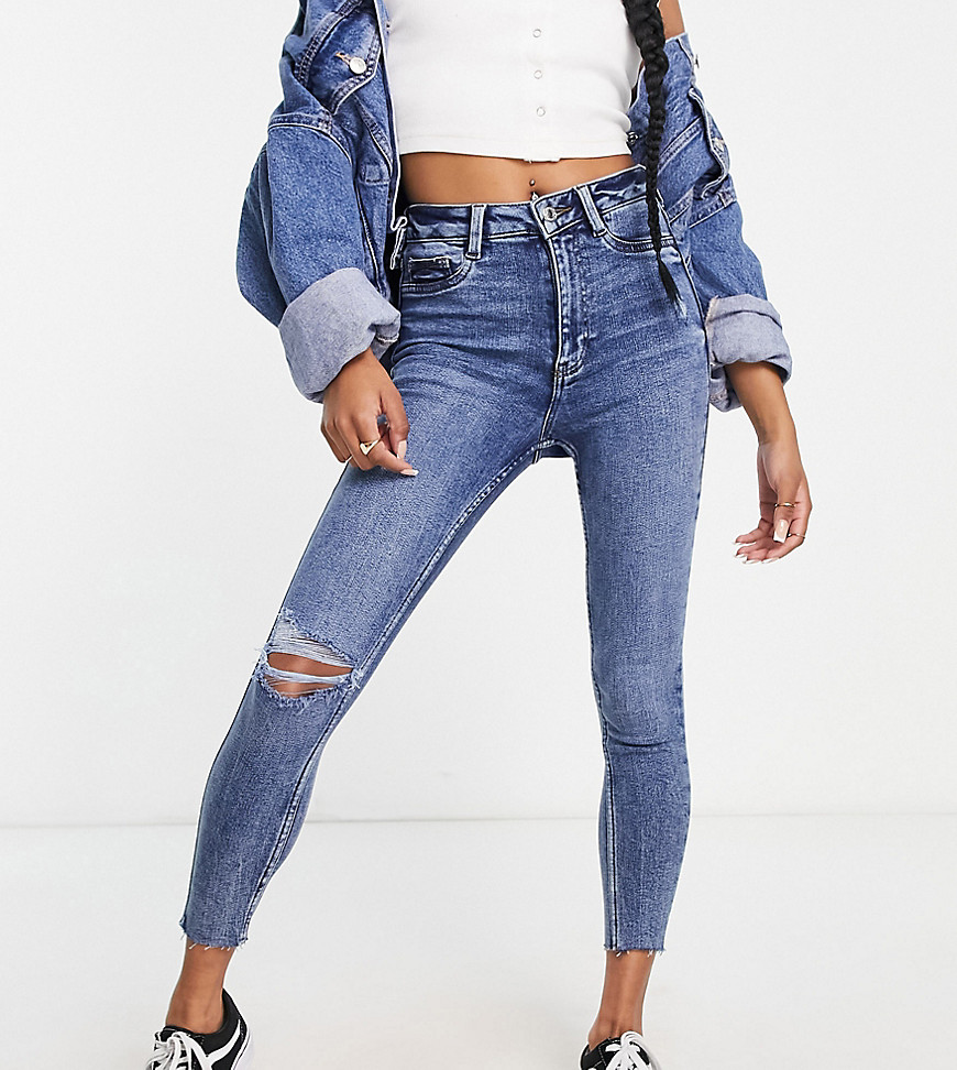 New Look Petite ripped skinny jean in mid blue