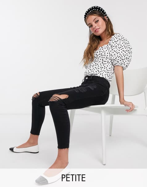 New Look Petite ripped skinny jeans in black