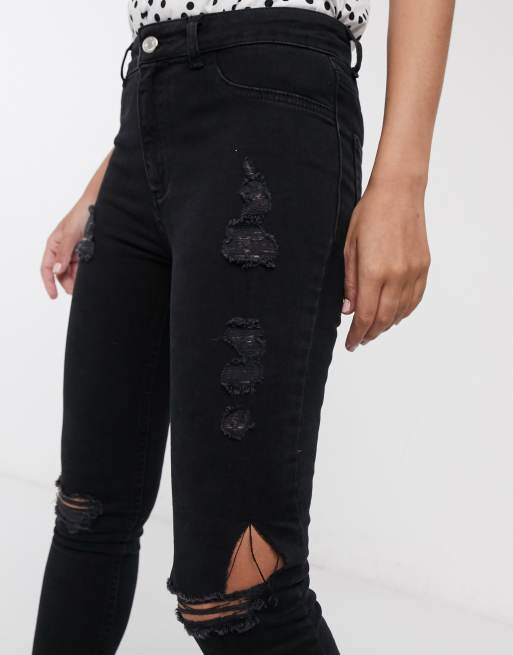 New Look Petite ripped skinny jeans in black