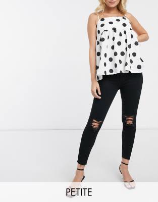 New Look Petite Ripped Skinny Disco Jeans In Black