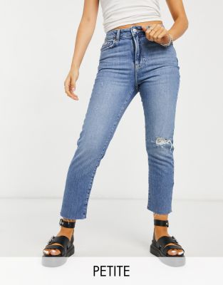 petite ripped straight leg jeans