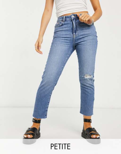 New Look Petite ripped straight leg jean in light blue | ASOS