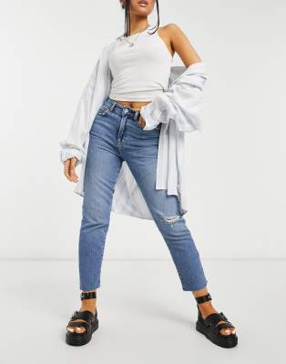 petite ripped straight leg jeans