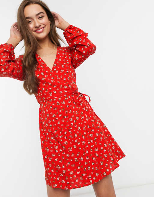 Robe portefeuille rouge discount fleurie