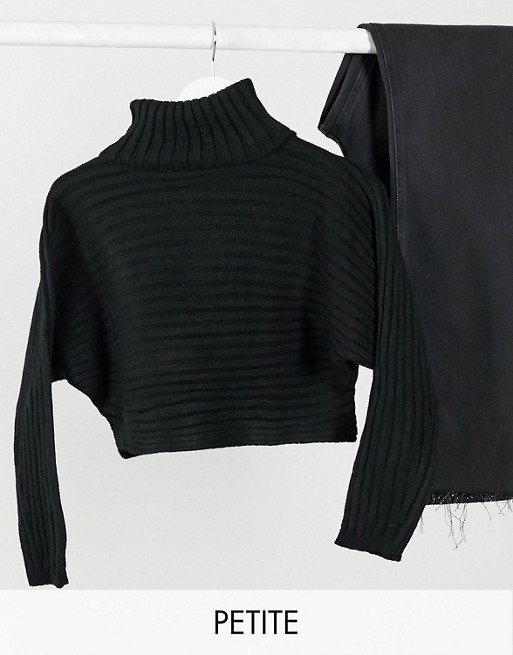 New Look Petite roll neck cropped jumper in black