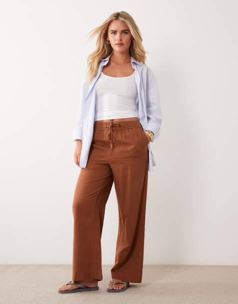 New Look Petite – Rostfärgade byxor i linnemix med vida ben - view 1