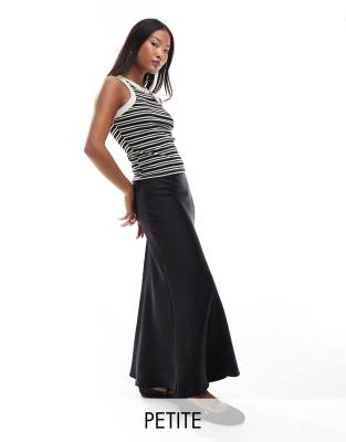 New Look Petite New Look Petite satin bias midi skirt in black