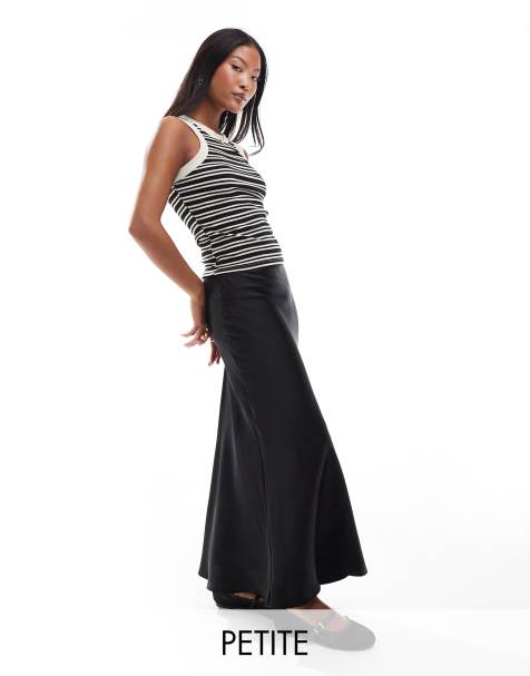 New Look Petite satin bias midi skirt in black - view 1