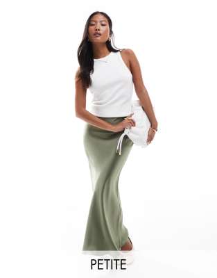 New Look Petite New Look Petite satin bias midi skirt in green