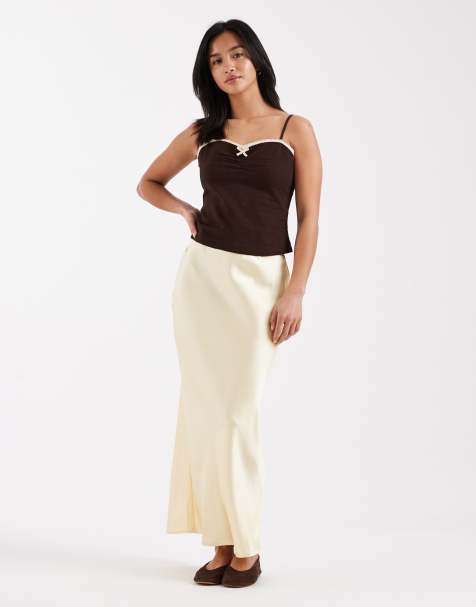 New Look Petite satin bias midi skirt in light yellow - view 1