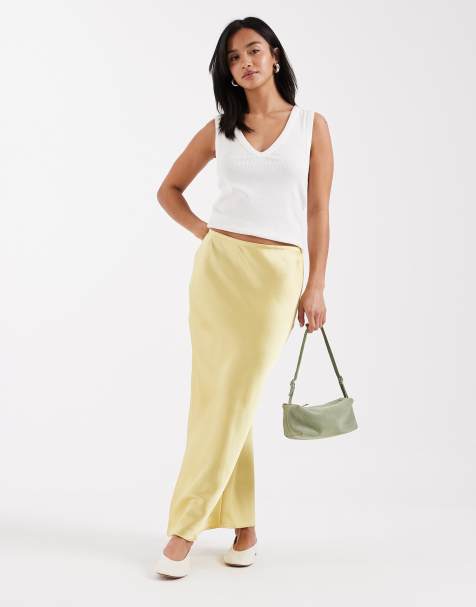 New Look Petite satin bias midi skirt in mid yellow - view 1
