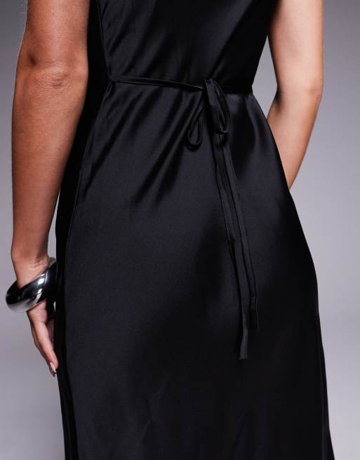 New Look Petite satin cowl neck midi dress in black, 4 of 4