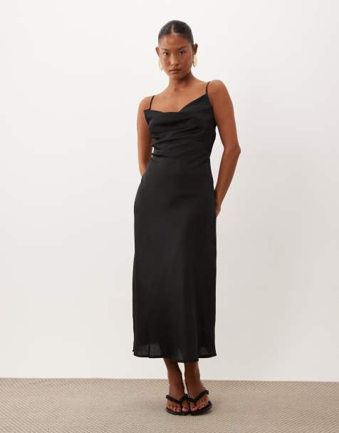 New Look Petite satin cowl neck midi dress in black - view 1