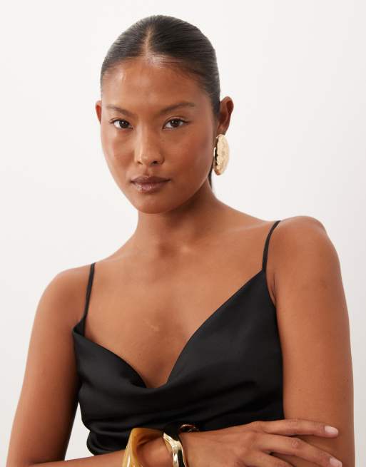 New Look Petite satin cowl neck midi dress in black, 3 of 4
