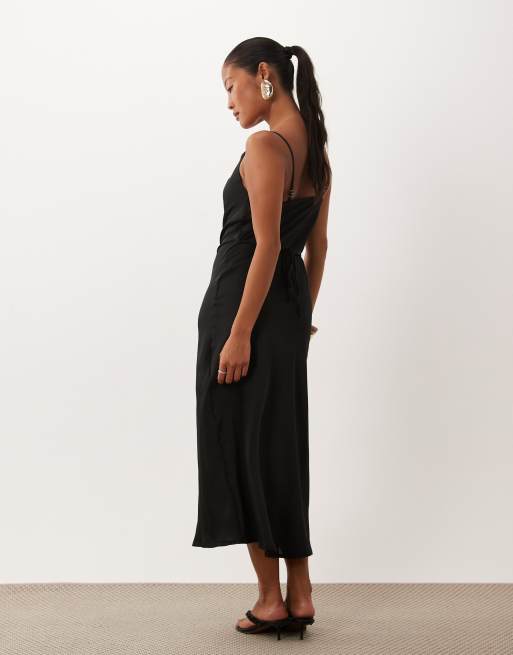 New Look Petite satin cowl neck midi dress in black, 4 of 4