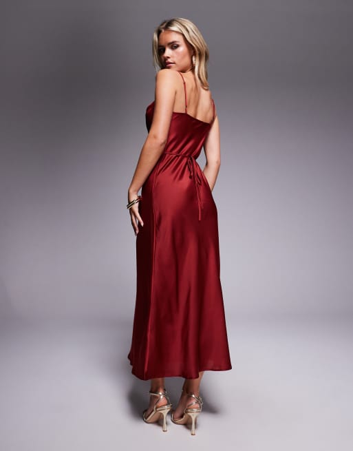 New Look Petite satin cowl neck midi dress in rust, 3 of 4