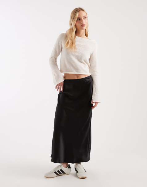New Look Petite satin midi skirt in black - view 1
