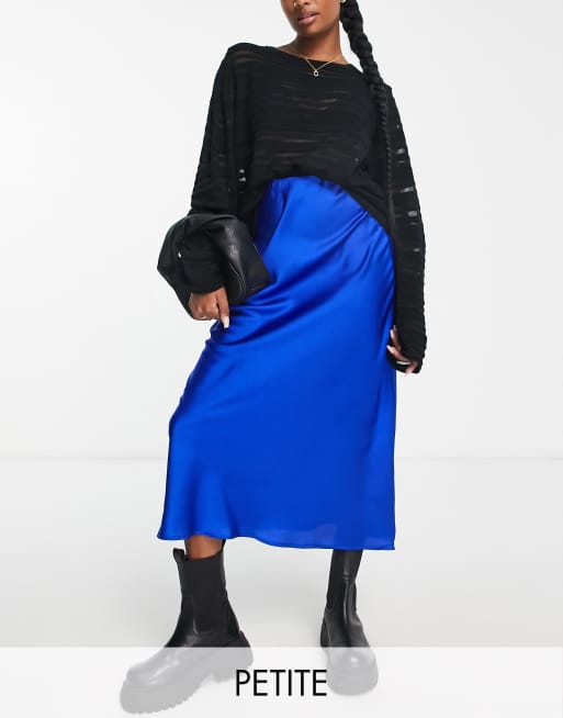 New Look Petite satin midi skirt in bright blue