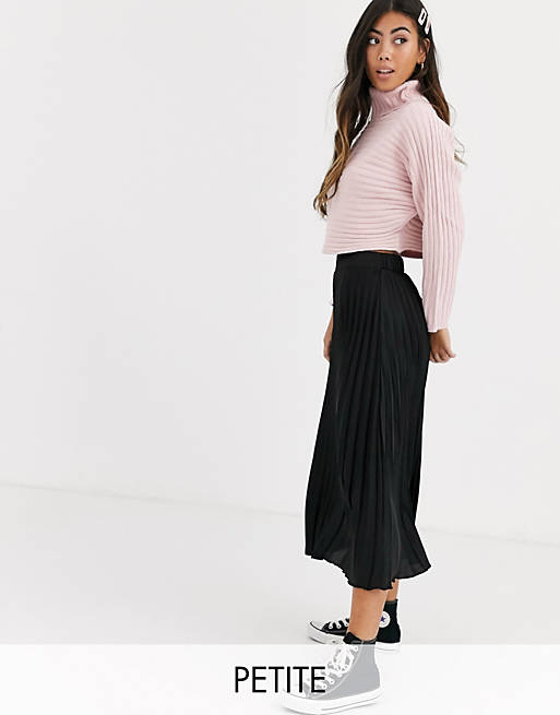New Look Petite satin pleated midi skirt in black | ASOS