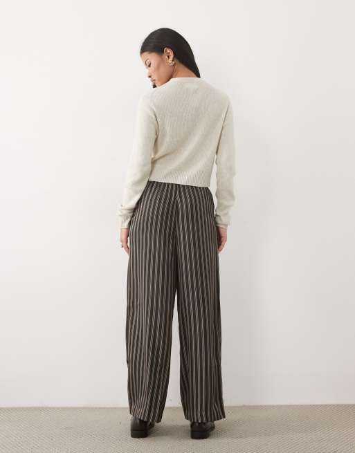 New Look Petite satin wide leg pants in brown stripe, 5 of 5