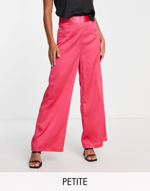 New Look Petite satin wide leg trouser in pink