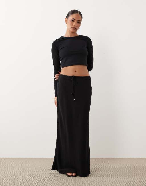 New Look Petite - Schuingesneden midi rok van linnenmix in zwart, 2 van 5