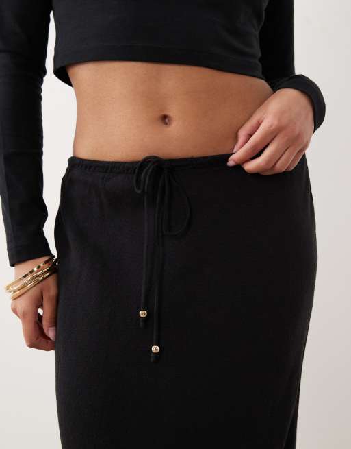 New Look Petite - Schuingesneden midi rok van linnenmix in zwart, 5 van 5