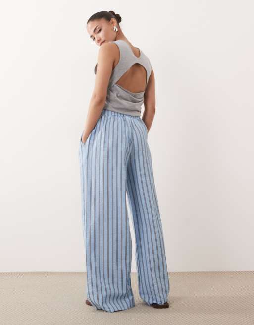 New Look Petite seersucker stripe wide leg pants in blue, 5 of 5