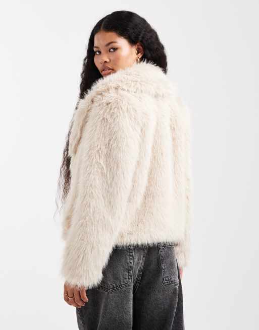 New Look Petite shaggy faux fur jacket in cream, 2 of 4