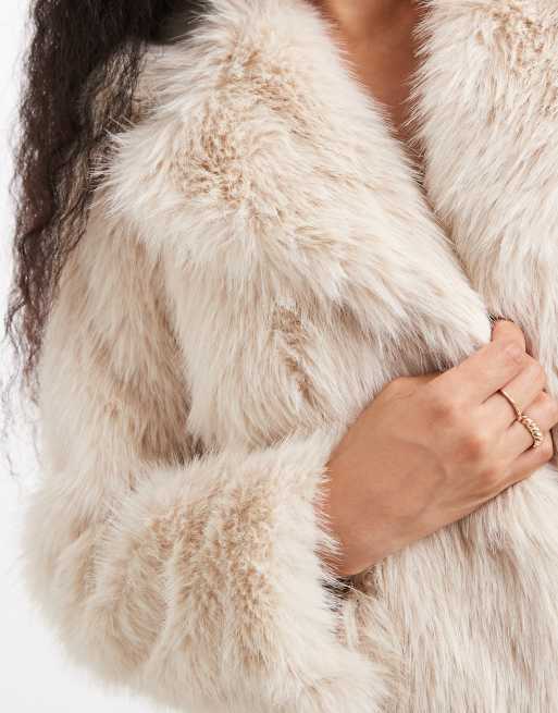 New Look Petite shaggy faux fur jacket in cream, 4 of 4