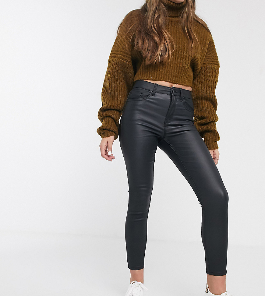 New Look - Petite - Shaper skinny jeans met coating van imitatieleer in zwart