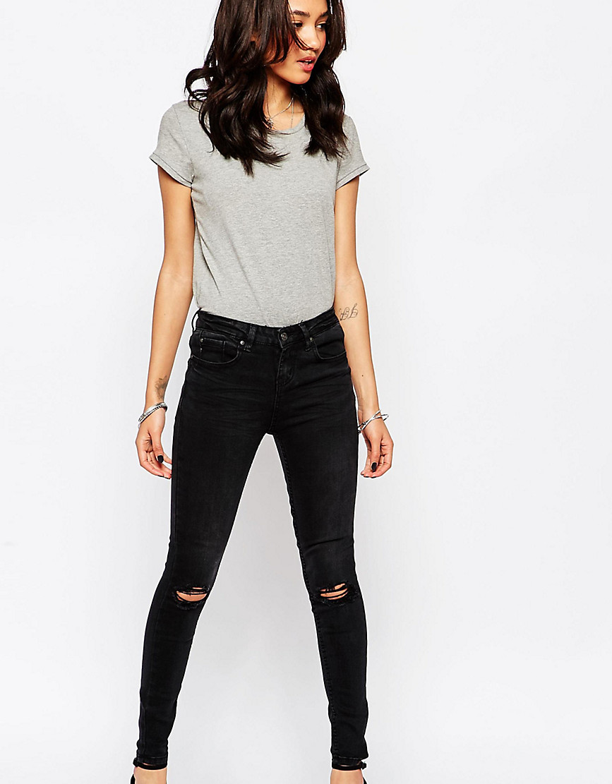New Look Petite - Skinny jeans met kniescheuren-Zwart