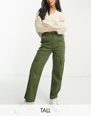 New Look Petite slim leg cargo trouser in khaki - ASOS Price Checker