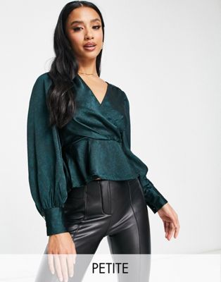 New Look Petite snake print satin wrap blouse in dark green - ASOS Price Checker