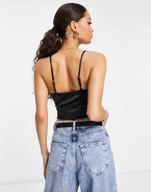 New Look Petite - Sort bralette i blonde- og satinblanding, 2 af 4