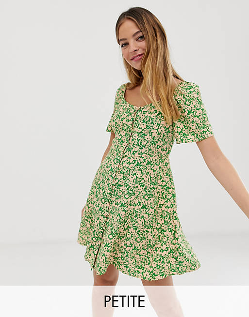 New Look Petite square neck button through dress in green | ASOS