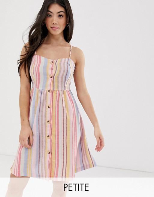New Look Petite stripe linen mini dress in multi