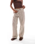 [New Look Petite] New Look Petite stripe wide leg pants in brown 10 29-Brown Pattern