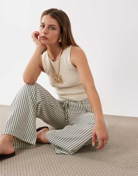 New Look Petite stripe wide leg pants in cream - view 1