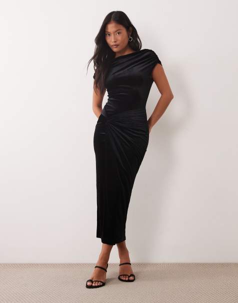 New Look Petite sukienka maxi z opuszczoną linią ramion i rozcięciem, czarna - view 1