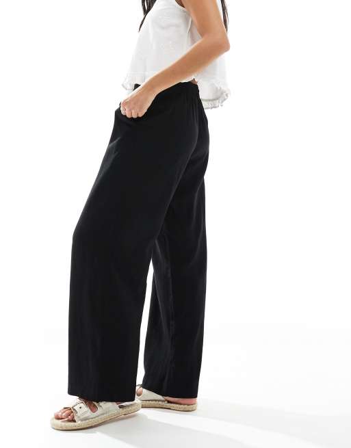 New Look Petite – Svarta byxor i linnemix med vida ben, 5 av 5