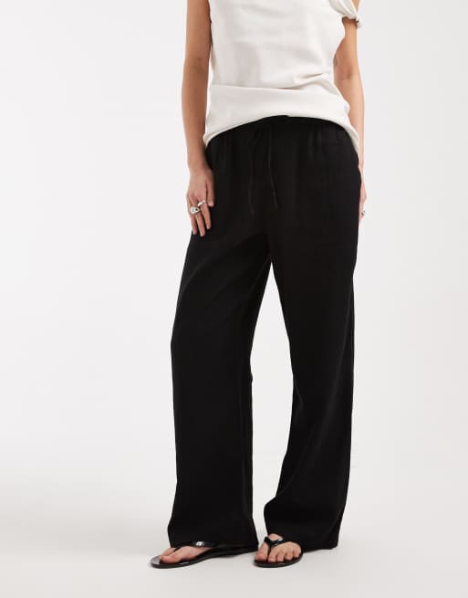 New Look Petite – Svarta byxor i linnemix med vida ben, 2 av 5