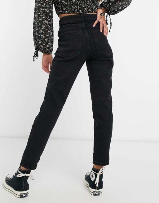 New Look Petite Taillenformende Mom Jeans In Schwarz Asos