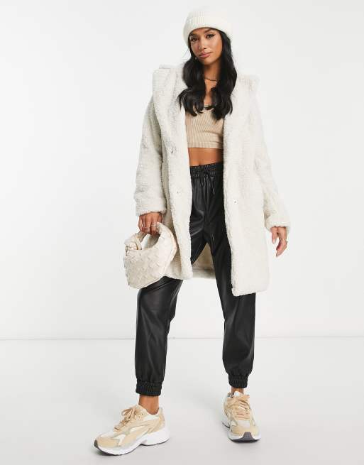 New Look Petite teddy borg coat in cream